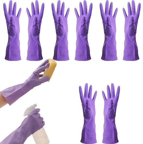 LUNCHS 4 Paare Putzhandschuhe Gitterdesign für Sicheren Halt Ding-Qing-Gummihandschuhe Haushaltshandschuhe(Purple,M)