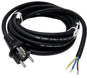 Handelskönig Gummi-Anschlussleitung H07RN-F 3x1,5 mm² in schwarz, eine Seite mit Schutzkontaktstecker, andere Seite ca. 30 mm abgemantelt mit Aderendhülsen - 10 m