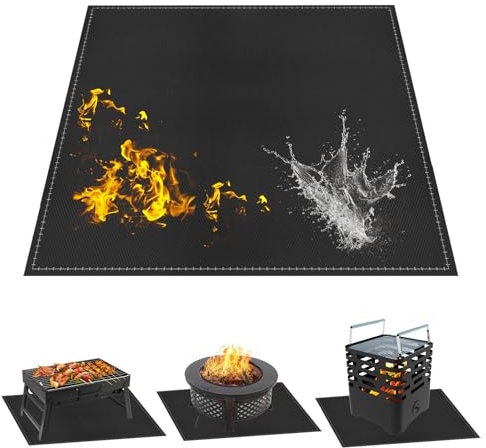 DYMHQ Waterproof Outdoor BBQ Mat - 96 x 96cm, Fire Resistant Fire Pit Mat with Oxford Nylon Storage Bag