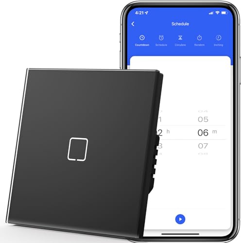 MVAVA Touch Lichtschalter Unterputz, Wlan Alexa Smart Lichtschalter Kompatibel mit Alexa/Google Home Work mit Tuya/Smart Life, Neutrale Leitung Benötigt 1 Fach 1 Weg, Glas