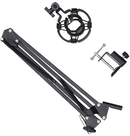 Suspension Microphone Stand Set with Anti-vibration Bracket and Clamp | Metal Build, 4-joint Double Spring Design, Adjustable Angle, Portable Desktop Mount for Home Bedside Use