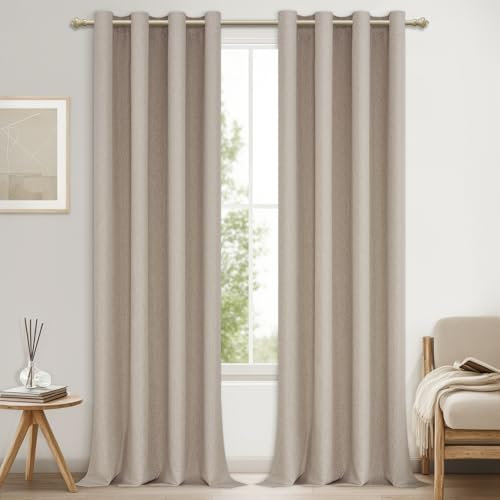 MRTREES Tenda Oscurante Lino da Interno Tende Oscuranti Termiche Isolanti per Interni Soggiorno Moderne 2 Pezzi Tende Fonoassorbenti con Anelli per Casa Camera da Letto, 140x245 CM
