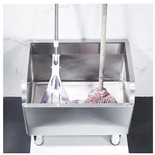 Stainless Steel Mop Sink, Commercial Floor Mop Sink, Laundry Room Slop Sink, Utility Mop Bucket, Mop Sink with Drainage for Kitchen Garages,Silver-100x41x60cm