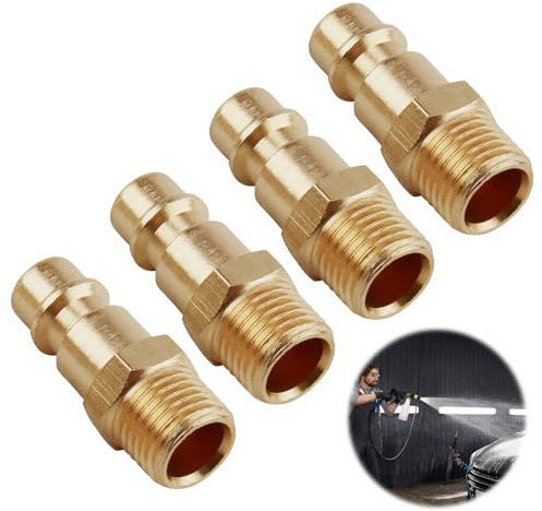4 Pièces Raccords à Air Comprimé Euro en Laiton avec Filetage Extérieur 1/4, Raccord Rapide à Air Comprimé,Connecteurs Mâles Rapides pour Compresseur, Bouchons de Valve et de Tuyau