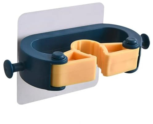 PEKMAR Mopp-Aufhängehaken, selbstklebender Mopp-Halter, vielseitiger Mopp-Halter-Haken für Besen, an der Wand montierter Mopp-Organizer-Halter, Blau, Gelb
