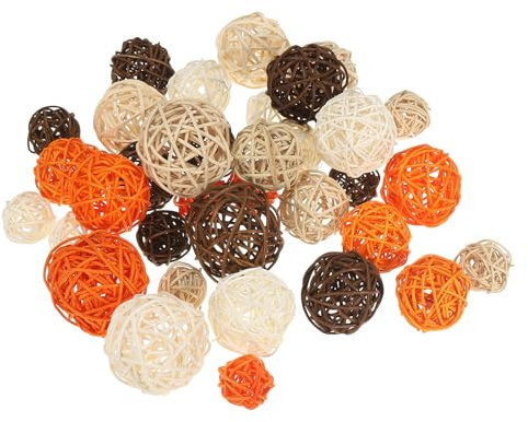 PATIKIL Dekokugel Rattan, 36 Stück Dekorative Weidenrattanbälle für Mittelstücke Schalen Wohnkultur 4 Größen (Weiß/Orange/Natur/Tiefbraun, 2,4, 2, 1,6, 1,2)