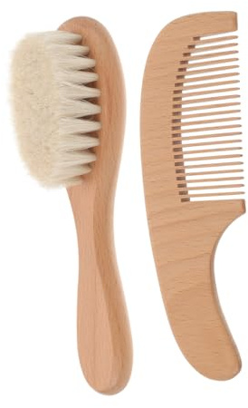 HEMOTON Holz Babyhaarbürste mit Haarkamm Babybadebürste Kopfhautreinigungsbürste und Duschbürste für Sanfte Pflege und Reinigung