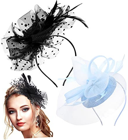DEARMAMY 2 Sätze Damen-mesh-Fascinators Strasssteine Tea-Party-hüte Kleidung Zubehör Braut Kopfbedeckungen Randbereich Stirnbänder Hochzeitshüte Für Frauen Gittergewebe 2 Stücke * 2