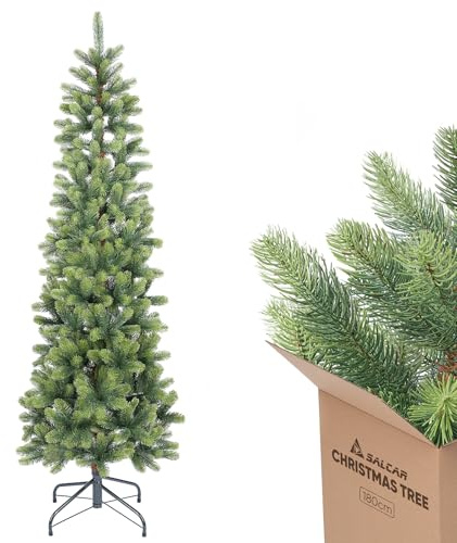 SALCAR Árbol de Navidad artificial estrecho de 180 cm, 100 % moldeado por inyección, de alta calidad, realista, de polietileno, color verde