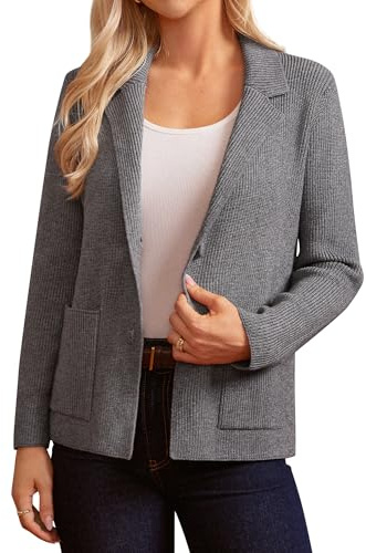 GRACE KARIN Långärmad stickad kavaj för kvinnor med två knappar business casual kontor cardigan tröja, Mörkgrått, XXL