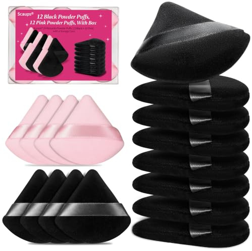 Scaups 24Pcs Black and Pink Powder Puff, Triangle Powder Puffs, Powder Puffs for Makeup and Cosmetic Foundation