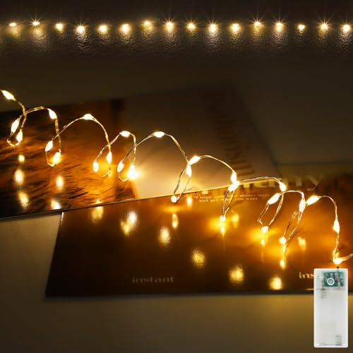 AGOTD Mini catena luminosa LED, distanza tra luci 2,5 cm, 30 LED, bianco caldo, micro catena luminosa a batteria con timer, 75 cm, piccola catena luminosa fai da te per festa, matrimonio, Natale