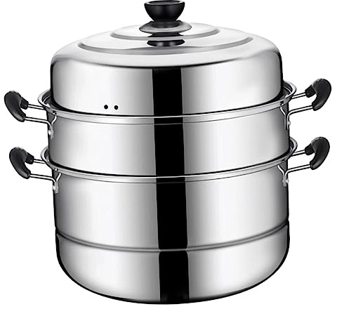 Healifty Stainless Steel Three Stackable Steamer Pot Energy Saving Multi Purpose Cooking Pot with Uniform Heat Conduction for Gas and Electric Stoves Home Kitchen Soup and Steam Cooker