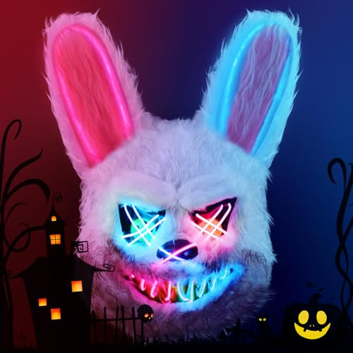 yivom Halloween Maske Led Horror Hasen Maske Halloween Masken für Halloween Kostüm Karneval Cosplay Geisterhaus Deko (Kaninchen)