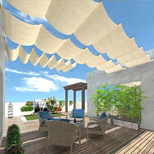 Pare-soleil rétractable pour pergola pour patio, terrasse, arrière-cour – Auvent amovible avec toboggan, design ondulé, bloque les UV, voile d'ombrage, matériel de fixation inclus, 1,7 x 9 m