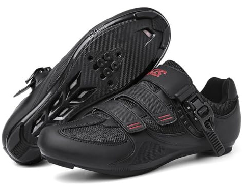Cykelskor herr och dam bekväma vägcyklar cykelskor sneaker andningsbara halkfria ridskor unisex moderna snurrcykel sneaker för inomhus, utomhus, Svart, rött, 40 EU