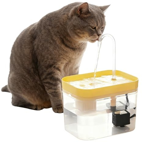 Fontaine pour Chat : 1,5 l Ultra silencieuse pour Chat, avec filtres, arrêt Intelligent en Cas de Manque d'eau, Fontaine d'eau pour Animaux de Compagnie - Jaune