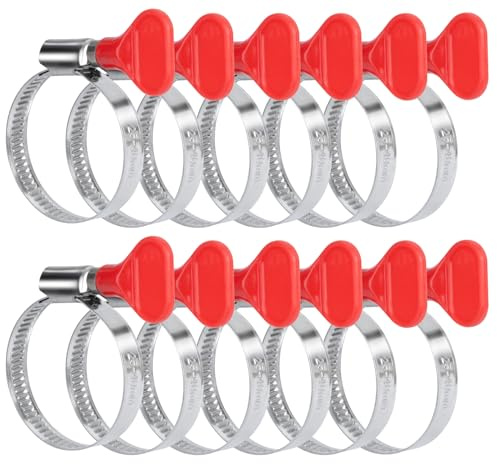 ilauke 12Pcs Hose Clamps, 25-40 mm Adjustable Hose Clips | Stainless Steel Pipe Clamps, Hose Clamp with Red Handle, for Pool, Washing Machine, Water Pipe, Gas Pipe, Garden