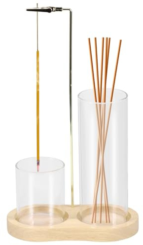 Wooden Upside Down Incense Holder, Incense Stick Holder With Removable Glass Ash Collector And Incense Organiser for Meditation Yoga Spa Tea Zen Meditation Home Relaxation (Wood)