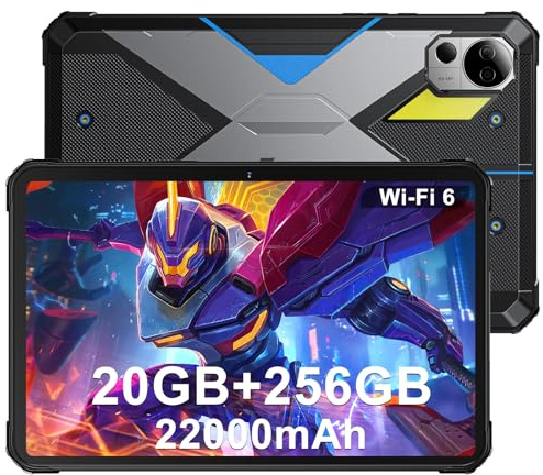 FOSSiBOT DT2 Tablette Incassable 22000mAh(66W) 20Go + 256Go/2To Tablette PC, 10.4 2K FHD IPS, Tablette Durcie 64MP+32MP, Tablette Tactile 4G Dual Sim, WiFi6/Octa-Core/IP68/IP69K/OTG/Face ID (Bleu)