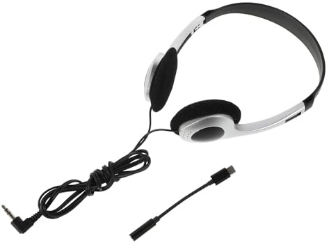 NOLITOY Casque Filaire Rétro Argenté Câble 3,5 Mm et Adaptateur Type-c, Compatible Ordinateur, Téléphone Portable et Tablette, Écouteurs de Voyage Confortables pour Usage Quotidien