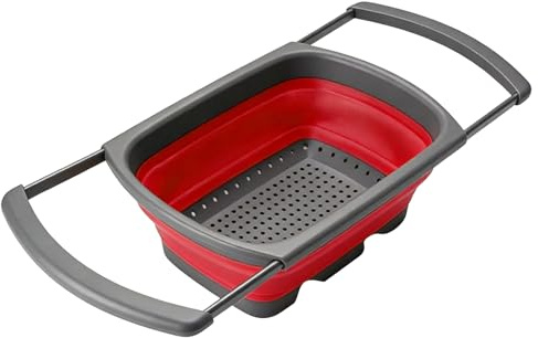 Vikbar kökssil vikbar fruktdroppkorg med utdragbara handtag | Diskställ för frukt, pasta, hem, lägenhet, lantlig stil