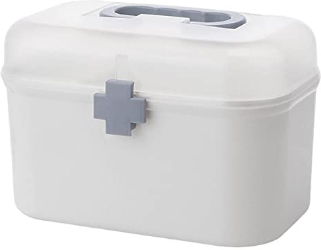 KiBcsLic Tier Organizer Bin Organizing First Aid Carrying Case for Home Stationery Bandages Sewing Supplies, Clear, 26.5x15.5x18cm