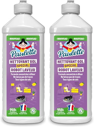 Paulette - Nettoyant Sol Spécial Robot Laveur - Parfums Citron - Certifié Ecocert - Fabriqué en France - 500 mL (Lot de 2)