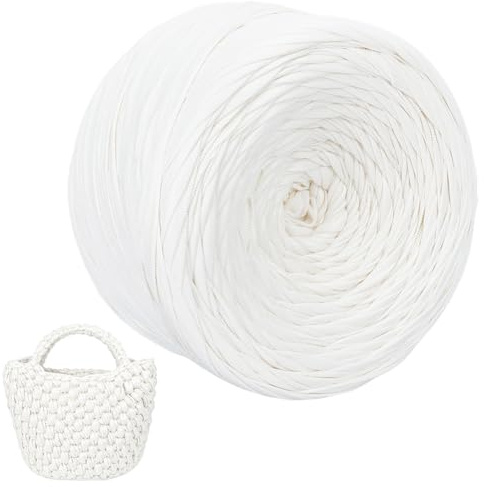 BENECREAT Filato per T-Shirt In Similpelle Da 90m, Cordoncino Piatto In Similpelle PU Largo 15mm per Borse, Tappeti, Decorazioni per La Casa e Lavori Fai Da Te, Bianco