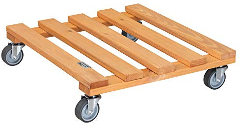 WAGNER Pflanzenroller PALETTI 38 x 38 x 9,5 cm I Kübelroller für Außenbereich + Innenbereich I FSC®-Massivholz, Terracotta, softe Rollen I Tragkraft 120 kg I Made in EU - 20041101