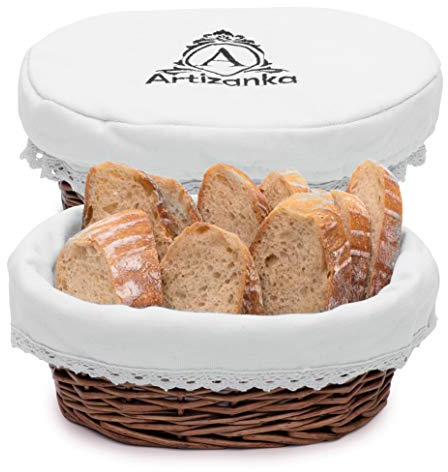 Cestino per il pane in vimini per servire il set con fodera rimovibile e coperchio – cestino in rattan fatto a mano 27,9 x 20,3 cm mantiene il pane caldo e fresco – pratico e regalo cestino per il