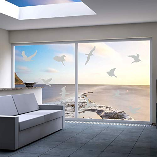 QUALIVEAU® 10-18cm große Aufkleber zum Schutz vor Vogelschlag | Komplett – Set mit Verklebehilfe | Farbe: Hellgrau