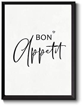 wohnstil Poster Küche Bon Appetit | Bild Spruch Esszimmer schwarzweiß mit Herz | viele Größen Rahmenwahl
