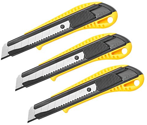 DOWELL Snap Off Utility Knife, 3-Pack Retractable Box Cutter, Yellow