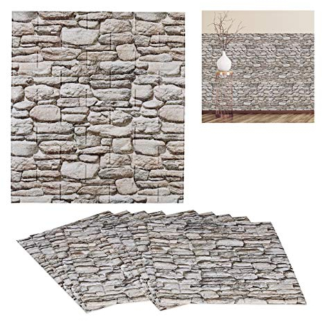 Relaxdays Wandpaneele, 10er Set, selbstklebend, zuschneidbar, 3D Paneele, Wandverkleidung Steinoptik, PE, 77x70 cm, grau