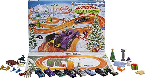 Hot Wheels Adventskalender mit 24 Überraschungen, die 8 Fahrzeuge im Maßstab 1:64 und anderes cooles Zubehör enthalten, plus Spielmatte, Weihnachtsgeschenk für Sammler und Kinder ab 3 Jahren, GTD78