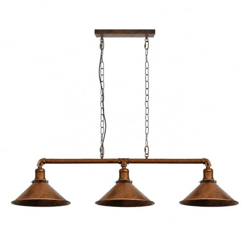 LEDSone 3-flammige Industrie-Vintage-Retro-Stil Steampunk-Röhrenlichtleiste mit Lampenschirm, Pendelleuchte, Metallröhrenbeleuchtung (Gebürstetes Kupfer)