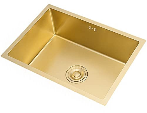 Évier de cuisine en Acier Inoxydable 304, Lavabo Profond À Un Seul Bol, Évier en Or, Installation Encastrable Ou sous Plan (Color : Gold, Size : 45×40cm)