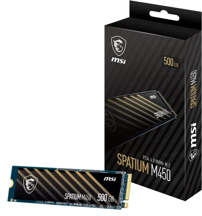 MSI SPATIUM M450 SSD 500GB - PCIe 4.0 NVMe M.2 Internal Solid State Drive, 3600MB/s Read & 2300MB/s Write, 3D NAND, Built-In Data Security, Center - 5 Year Warranty (300 TBW)