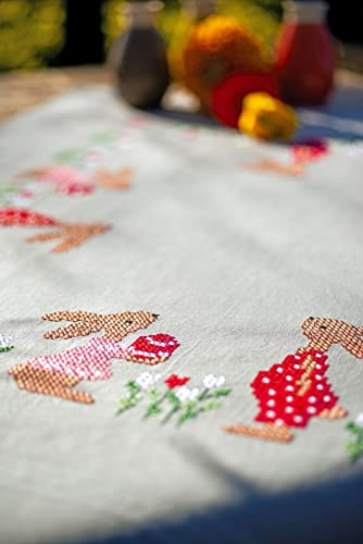 Vervaco Kreuzstich Stickpackungen Tischdecke Osterhasen im Tulpengarten Stickdecken Vorgezeichnet Basteln Erwachsene Kreativ Set Vorgedruckte Decke Sticken 80 x 80 cm Stickset
