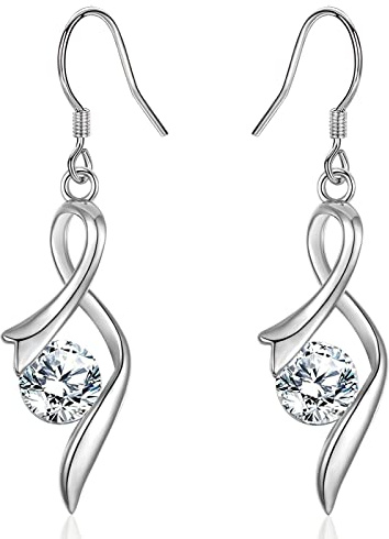 Sterling Silver Drop Earrings for Women, Silver Dangle Earrings with Cubic Zirconia │Linear Forever Love Hypoallergenic Earring for Sensitive Ears│Birthday Anniversary Christmas Jewellery Gift