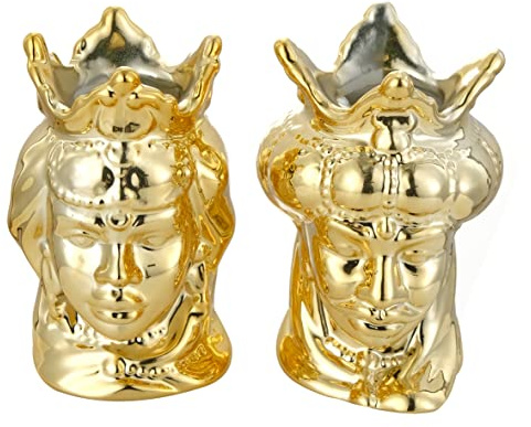 Coppia di Vasi in Porcellana color Oro in Stile Siciliano, Teste di Moro Vaso per Piante per Interni, Soprammobile di Design, 6,5x6,5x10 cm, Coppia Re e Regina Oro
