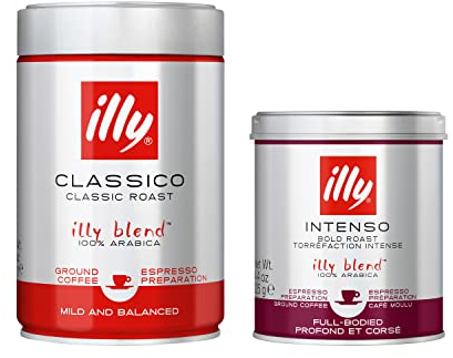 illy Classico & Intenso Ground Coffee Bundle - Medium & Dark Roast, 125g + 250g