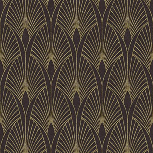 Art Deco Fan Arch Black Gold Wallpaper - Metallic Effect Textured Contemporary Vinyl Feature Wall