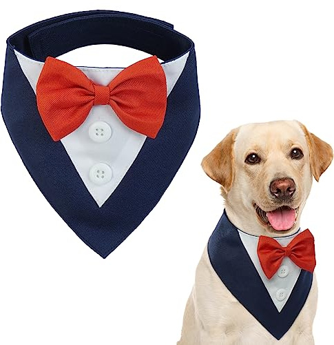 Kuoser Hundehalstuch, Hunde Fliege Hochzeit, Hunde Smoking Bandana, Blau M | Verstellbares Hundehalstuch mit Fliege im Smoking-Stil für mittelgroße Hunde, ideal für Hochzeit, Geburtstag & Party