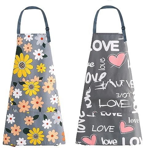 YZDZSW Kochschürze, 2 Stück Küchenschürze für Frauen, Kochschürze mit 2 Taschen Verstellbar Küchenschürze für Damen Herren Küche Restaurant café