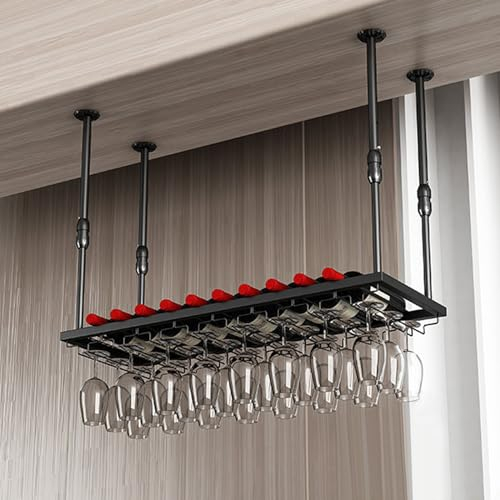 whalebee Weinglashalter Hängendes Metall Regal Umgekehrter Weinglashalter 60cm - 200cm Weinglasregal Unter Dem Schrank Höhenverstellbar, Gläserhalterung Hängend Weinglashalterung