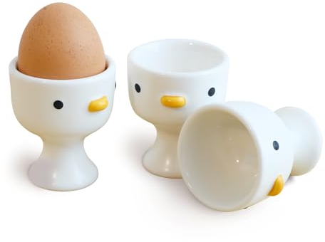 PURROOM Funny Duck Egg Cup, Cute Chick Egg Cups Gift Set of 3, Handmade Glaze Safety Ceramics Soft Boiled Egg Holder, Breakfast Kitchen Cooking.