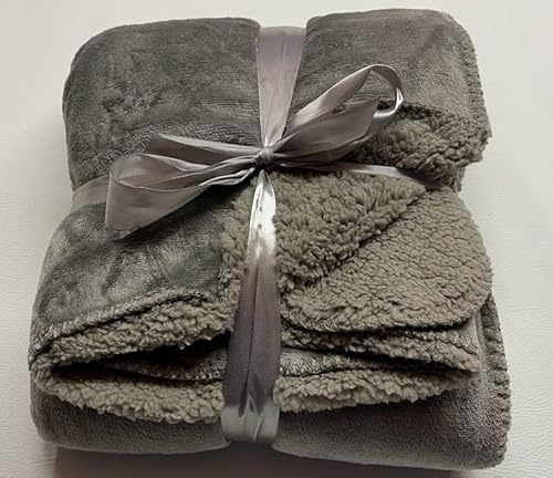 Teddy Fleece Throw Blanket Cuddle Soft Double Bed Light Grey