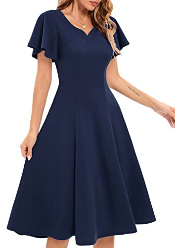 HomRain Casual Ruffle Sleeve V-Neck Dress Semi Formal Knee Length Cocktail Dress for Women